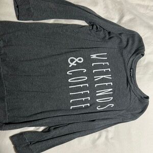 Charcoal Long Sleeve 'Weekends & Coffee' Top